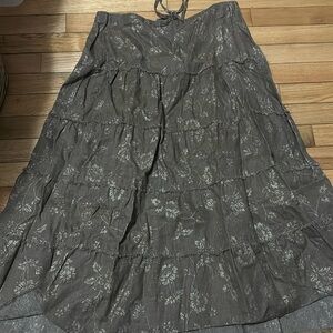 Trousers Etc Gold Foil Floral Brown Skirt. size 8